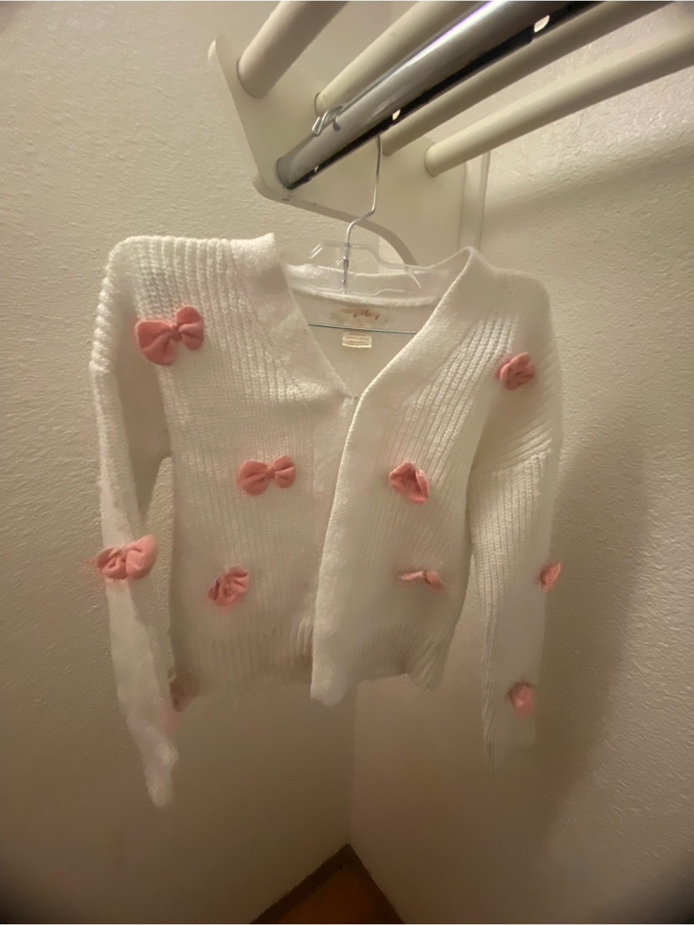 Teen Cute Bow Cardigan Sweater Long Sleeve V Neck Button Down Size M 10/12